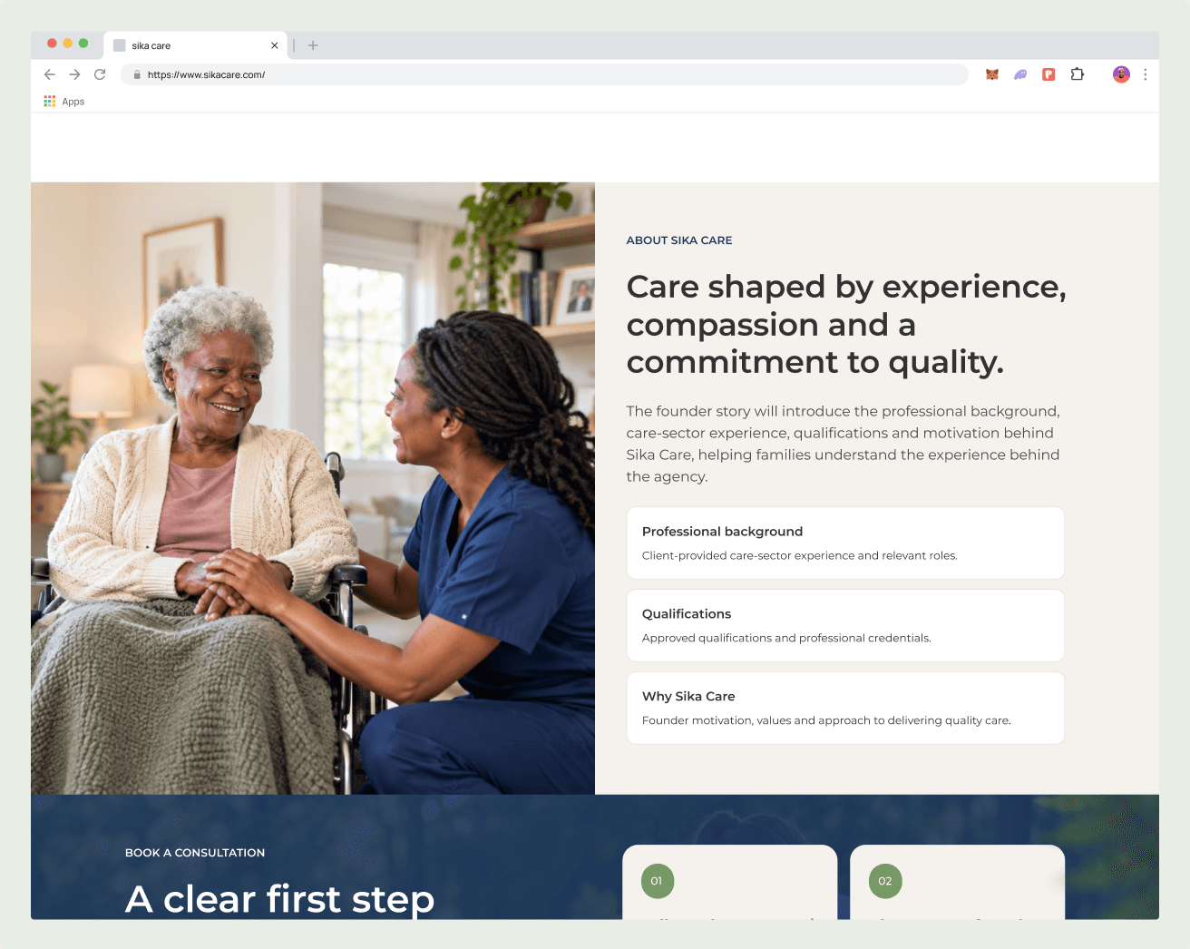 SikaCare about section and consultation prompt
