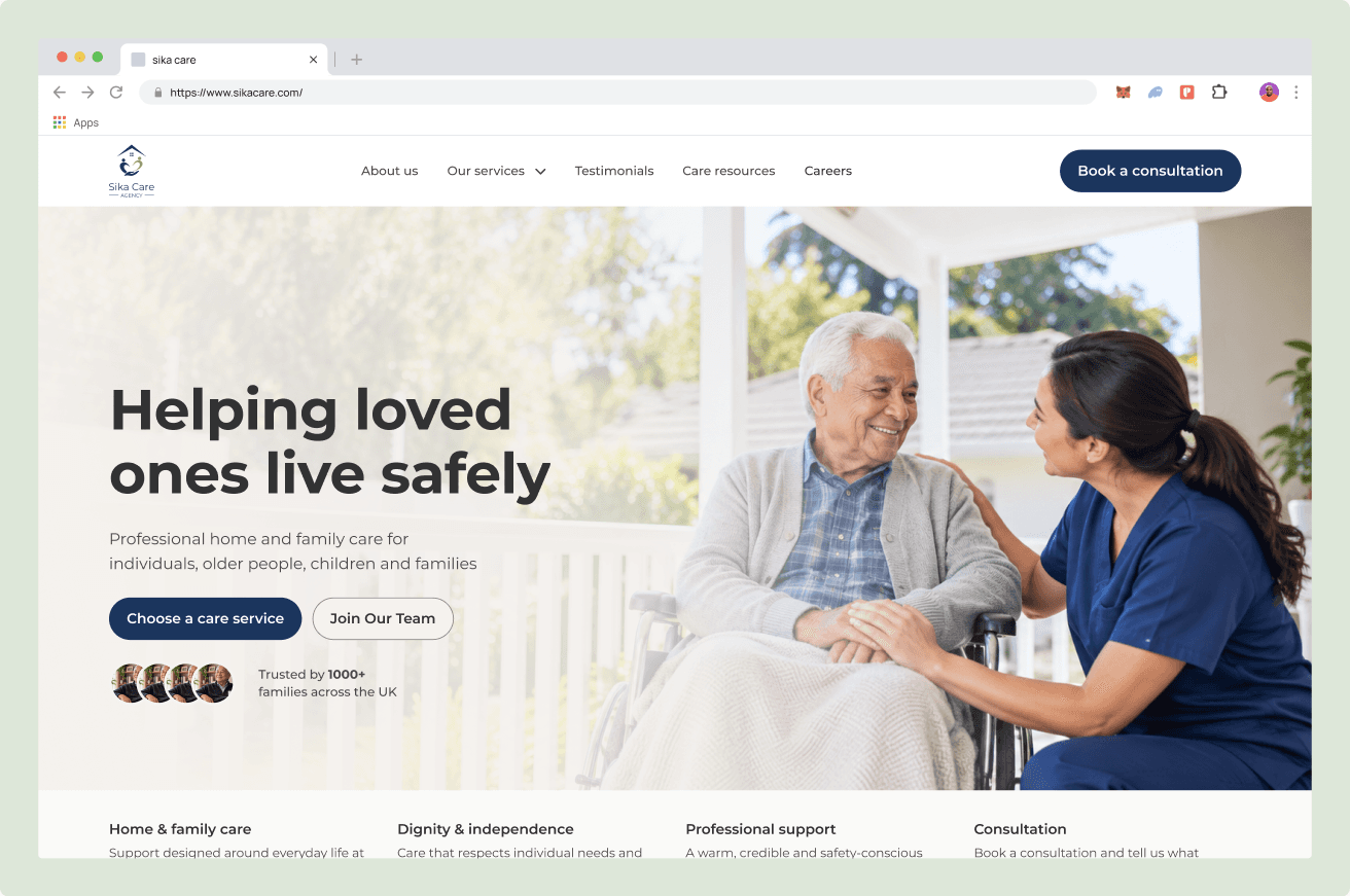 SikaCare website homepage